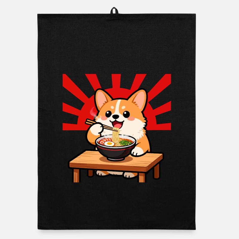 Corgi Eats Ramen Noodle Dog Kawaii Organic dish towel
