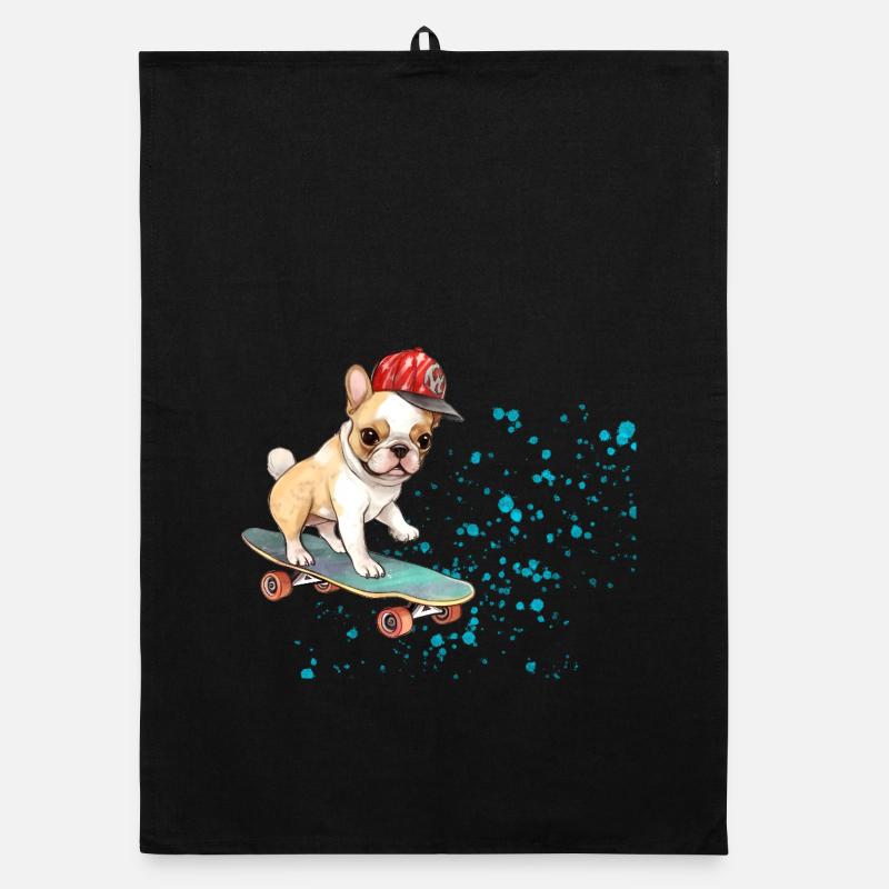 Skateboard Bulldog mit Cap Organic Geschirrtuch