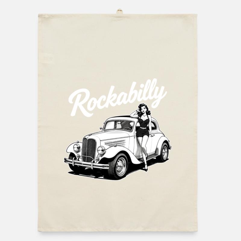 Rockabilly Pin-Up & Hot Rod Oldtimer Design Organic Geschirrtuch