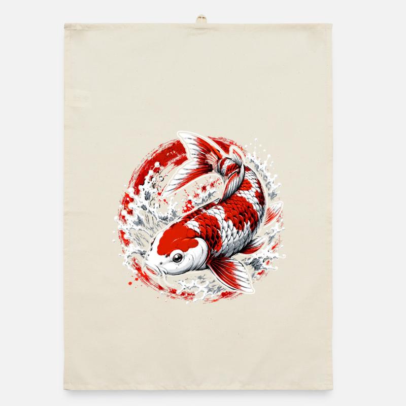 Red White Koi Carp Splash Art Design Organic Geschirrtuch