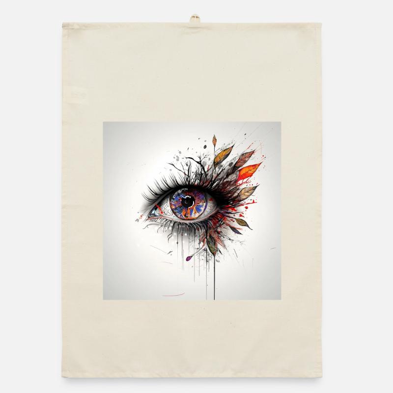 Colored eye art with leaves Organic dish towel