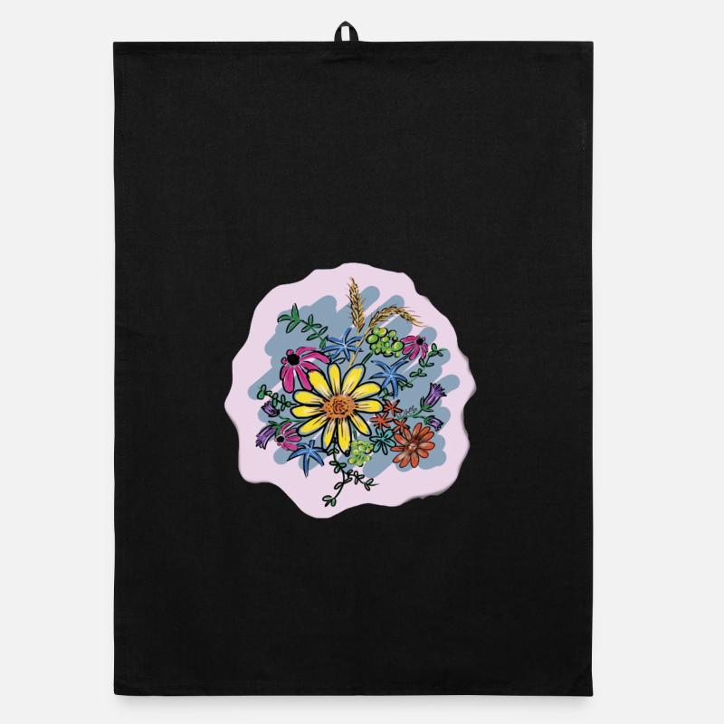 Illustration de bouquet de fleurs coloré - Torchon bio - noir