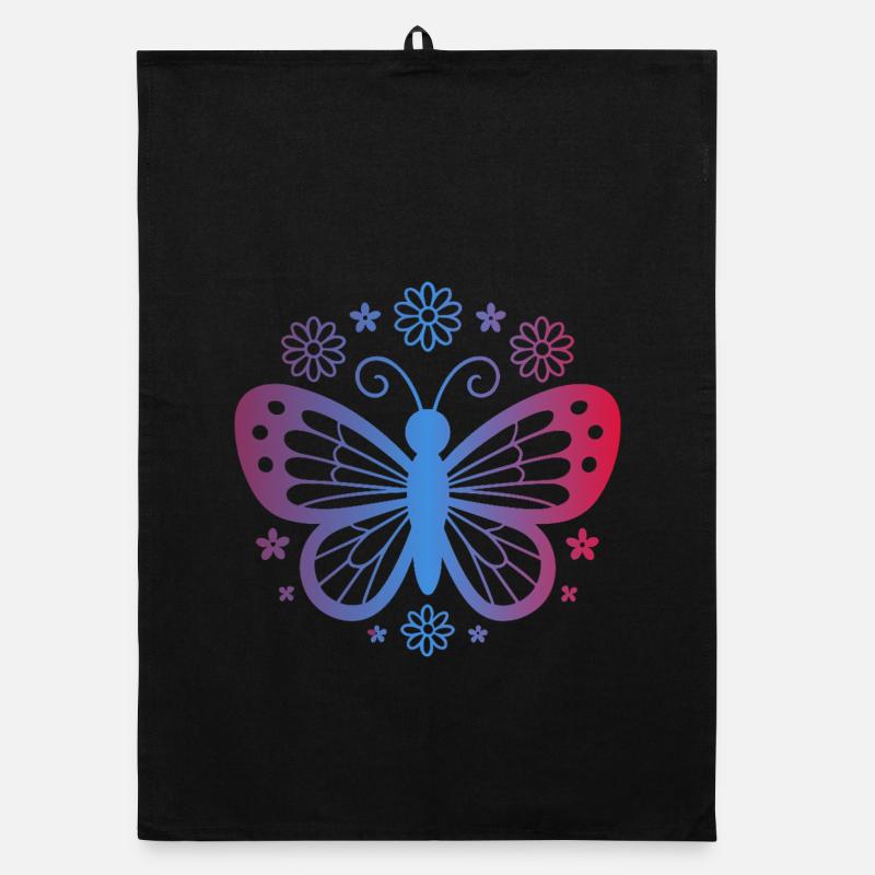 Farbverlauf Schmetterling mit Blumen Organic Geschirrtuch