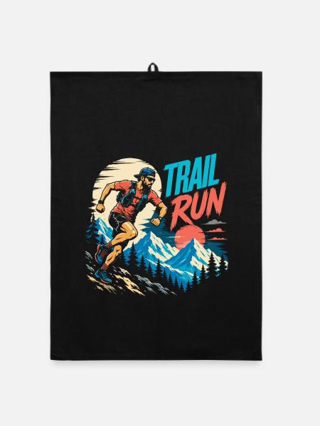 Trail Run - Organic dish towel - black - Front