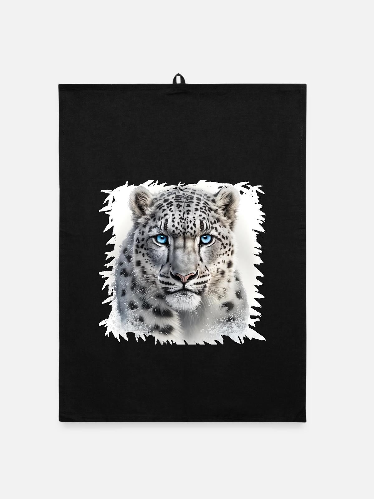 Schneeleopard mit blauen Augen - Organic Geschirrtuch - Schwarz - Vorne