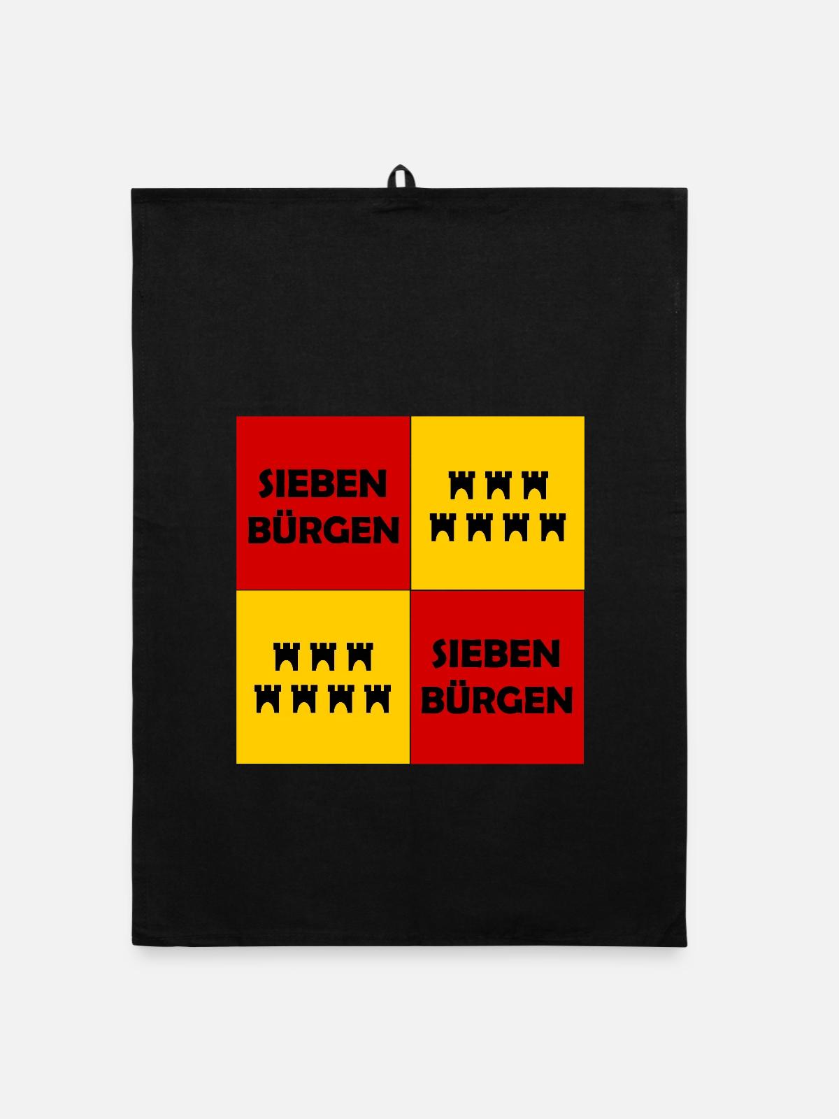 Siebenbürgen Quadrat Muster - Organic Geschirrtuch - Schwarz - Vorne