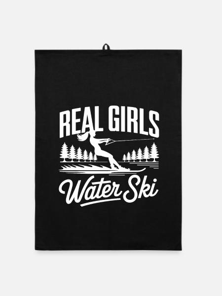  Real Girls Water Ski Wasserski Frauen Fahrerinnen - Organic Geschirrtuch - Schwarz - Vorne