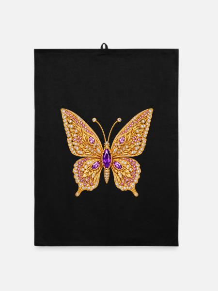 Goldener Edelstein-Schmetterling - Organic Geschirrtuch - Schwarz