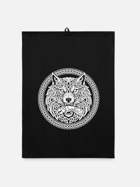 Fenrir und Týrs Hand – Wolf im Flechtring - Organic Geschirrtuch - Schwarz