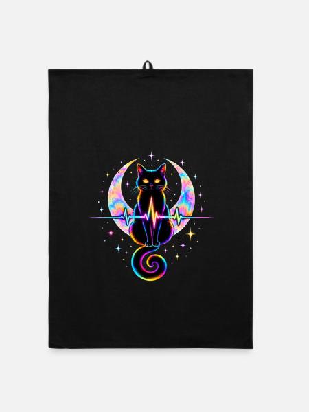 Minimalist Cat Heartbeat - Organic Geschirrtuch - Schwarz - Vorne