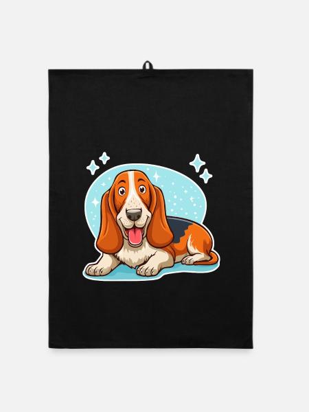 Basset Hound (hellblaue Sterne) - Organic Geschirrtuch - Schwarz - Vorne