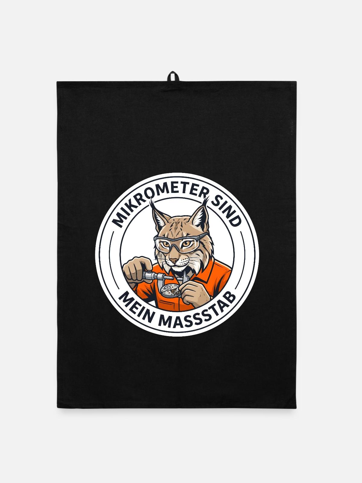 Mikromechaniker Luchs & Mikrometer - Organic Geschirrtuch - Schwarz - Vorne