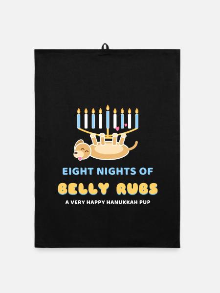 Acht Nächte mit Bauchmassagen Lustiger Chanukkah-Hund - Organic Geschirrtuch - Schwarz - Vorne