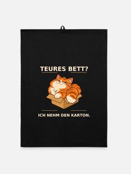 Kartonliebe Katze – Teures Bett - Organic Geschirrtuch - Schwarz - Vorne