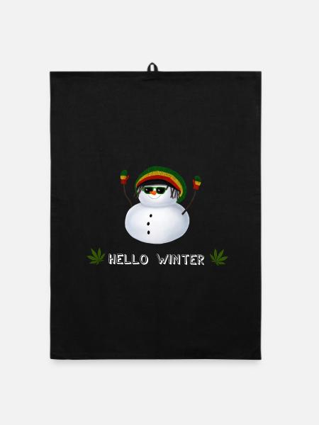 Hello Winter - Rasta Schneemann - Organic Geschirrtuch - Schwarz - Vorne