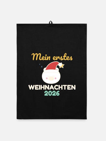 Mein erstes Weihnachten 2026 – Baby Body Eisbär - Organic Geschirrtuch - Schwarz - Vorne