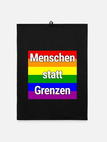 MENSCHEN STATT GRENZEN REGENBOGEN STATEMENT - Organic Geschirrtuch - Schwarz - Vorne