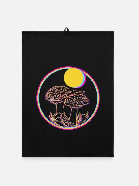 Neon Pilz Kreis Sonnenbild - Organic Geschirrtuch - Schwarz
