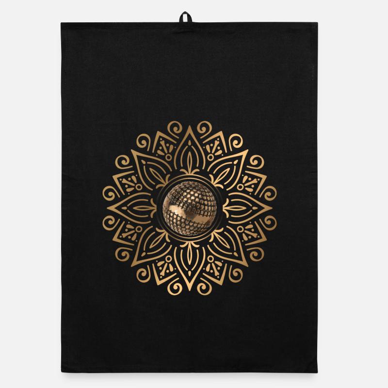 Mandala doré avec boule de pétanque Torchon bio