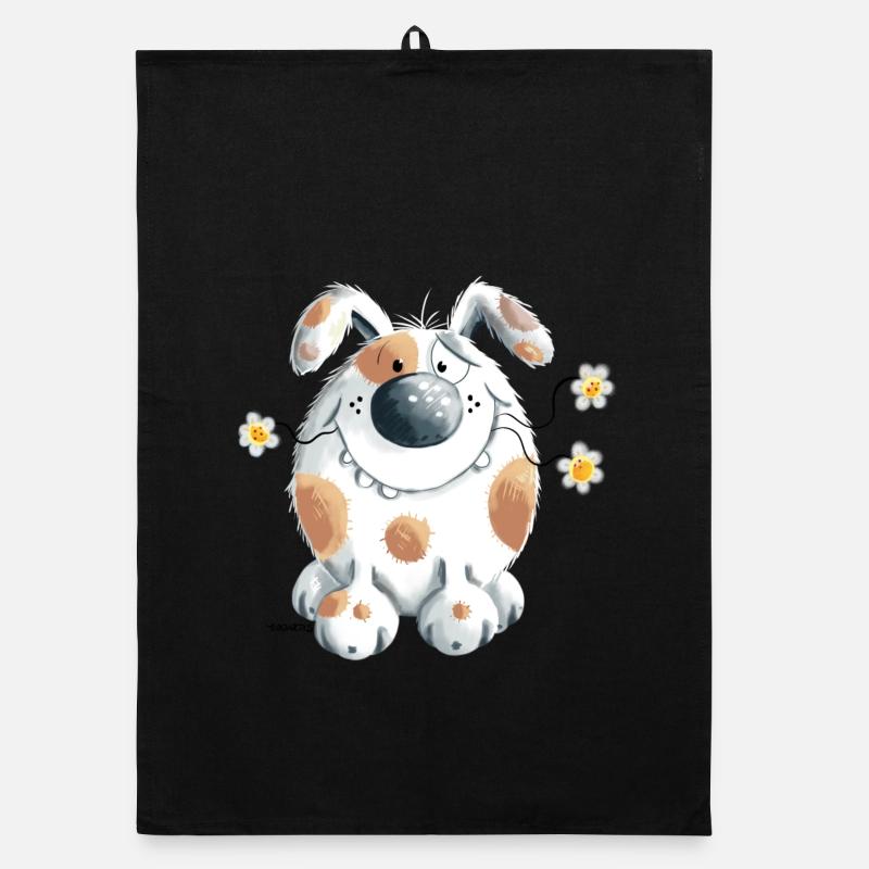Hund mit Gänseblümchen Niedliches Cartoon  Organic Geschirrtuch
