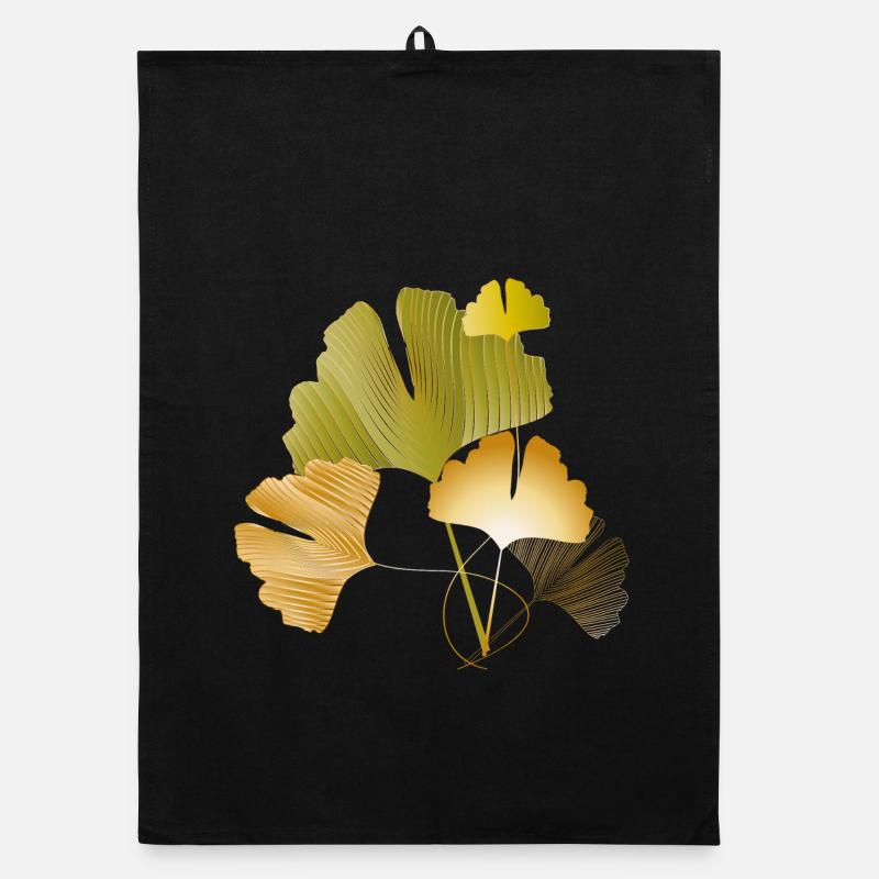 Feuilles élégantes de ginkgo doré et vert Torchon bio