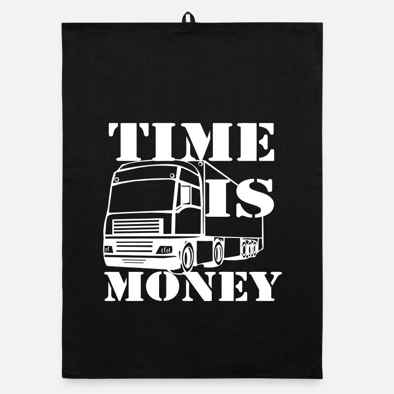 Chauffeur de camion,Trucker Fun Le temps c’est de l’argent(25) - Torchon bio - noir