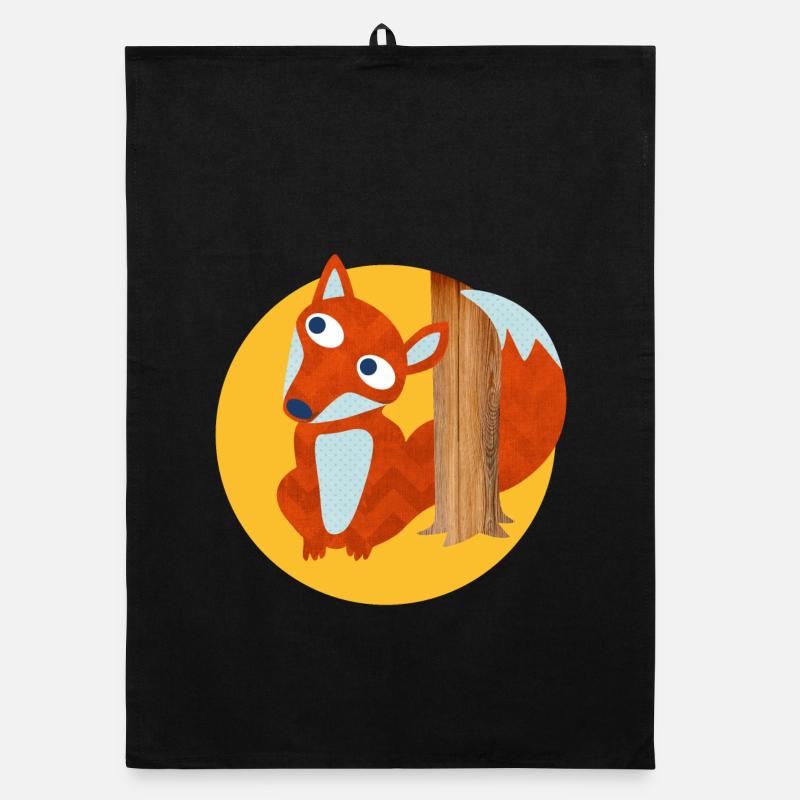 Fox Tree Trunk Forest Nursery Comic Animal Love Organic dish towel
