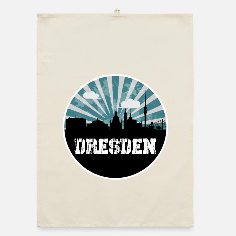 Dresden Blue Hour Skyline Organic Geschirrtuch
