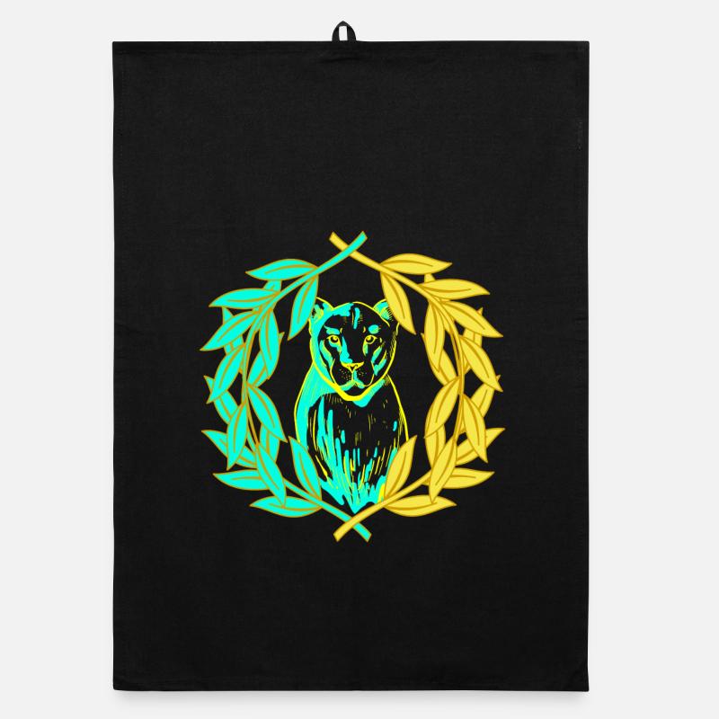 Leopard tiger cat laurel wreath Organic dish towel