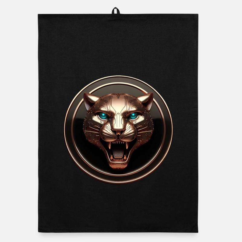 Futuristic Tech Panther Gold - Organic dish towel - black