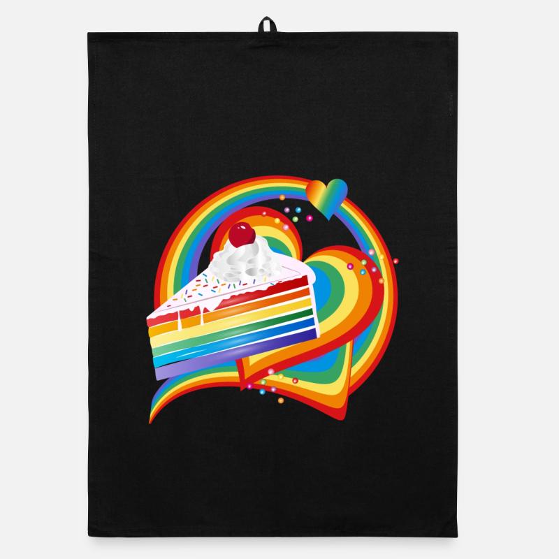 Stück Regenbogen Kuchen mit Sahne und Kirsche Organic Geschirrtuch