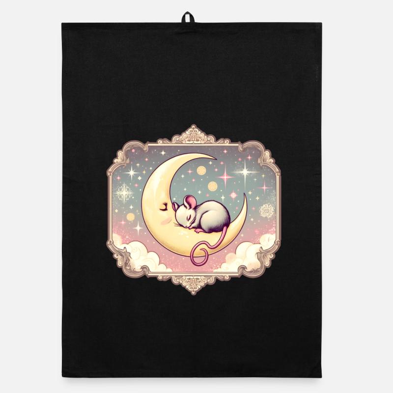 peacefully sleeping mouse, on a crescent moon Organic dish towel