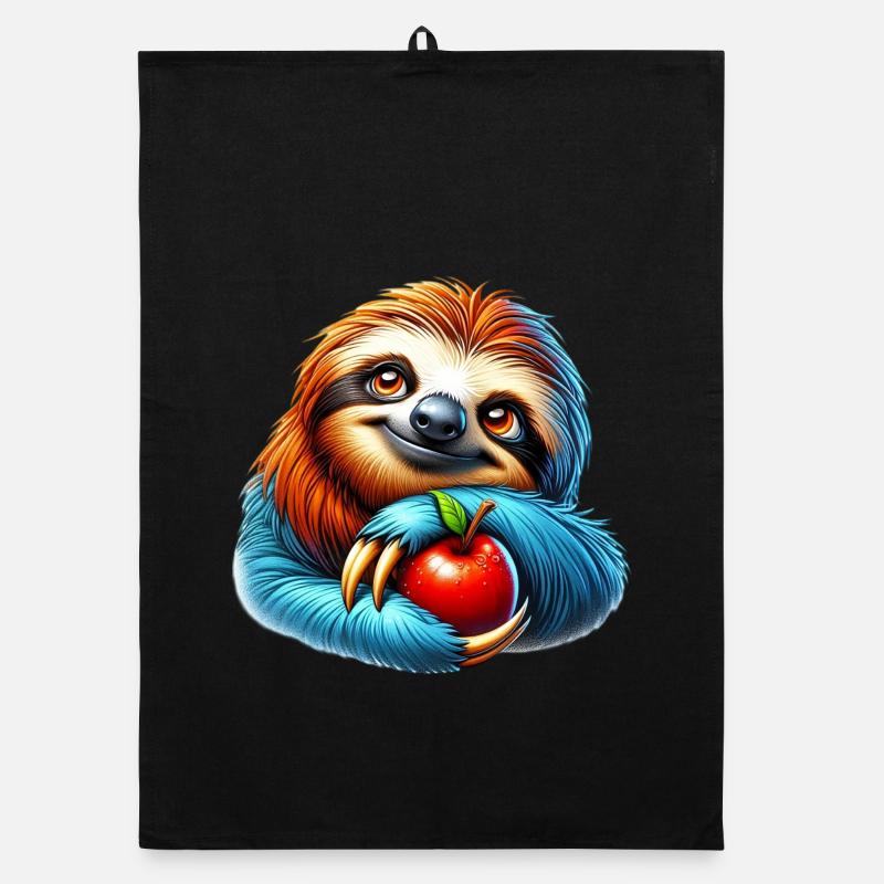 Sloth with a red apple Organic dish towel