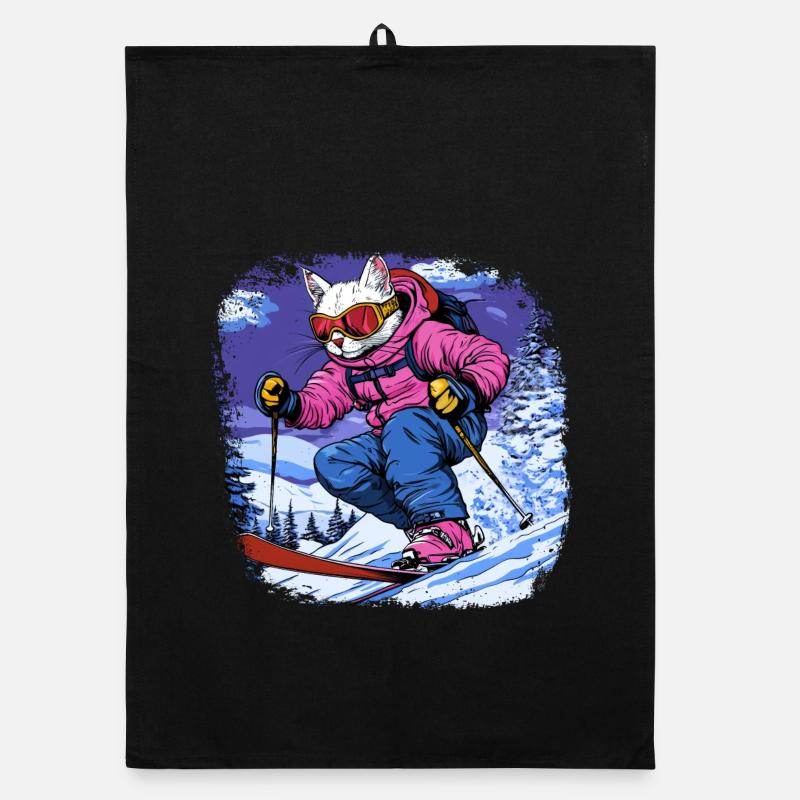 Cats Telemark Skis Organic dish towel