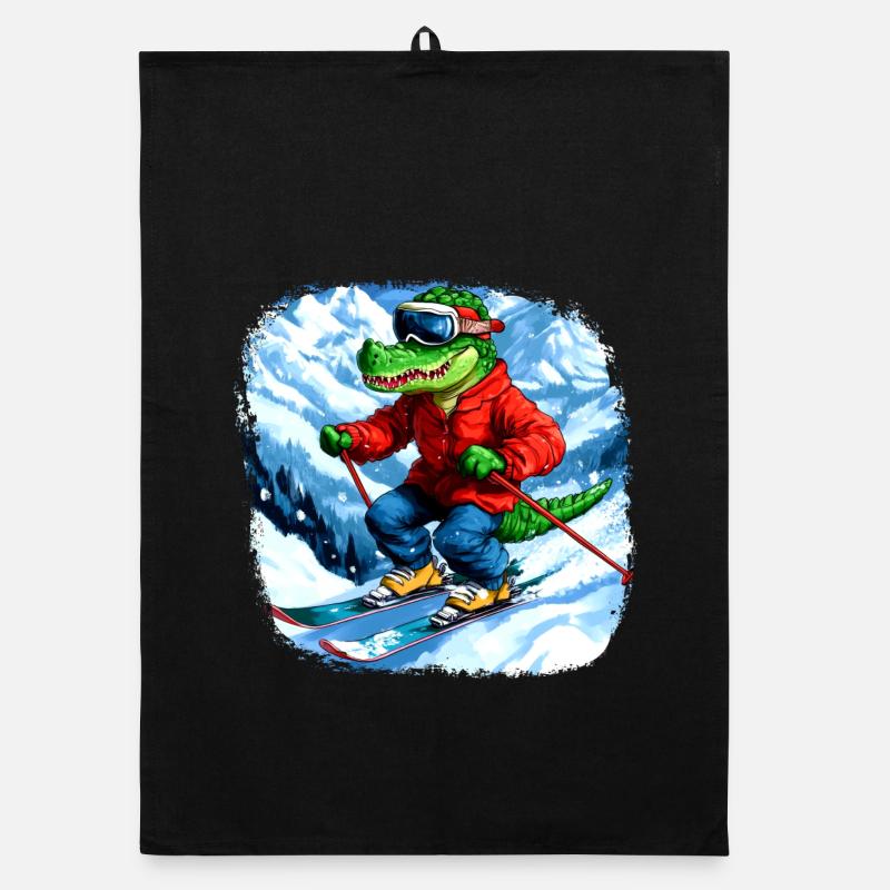 Crocodile Skier Organic dish towel