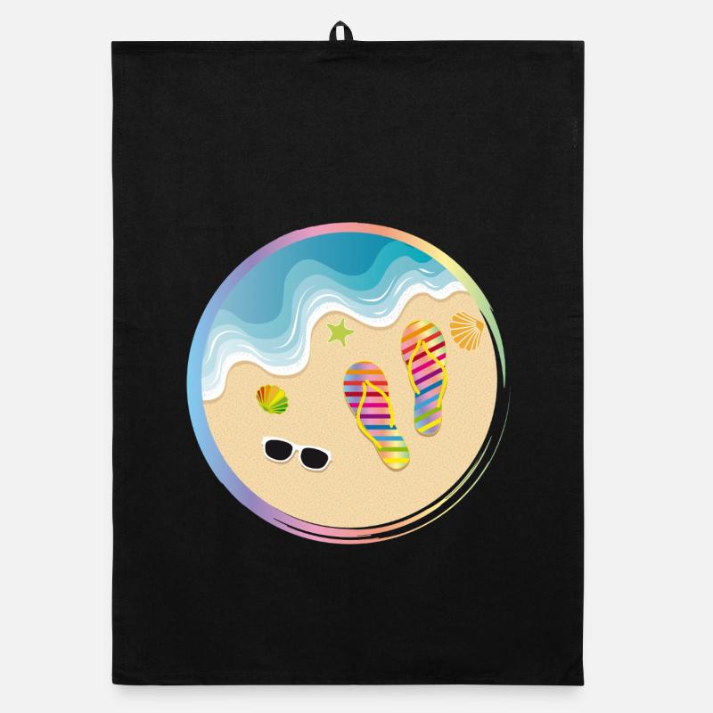 Flip-Flops im Regenbogen-Design am Sandstrand Organic Geschirrtuch