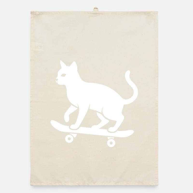 Cool Cat Skateboarder Silhouette Minimaliste Torchon bio