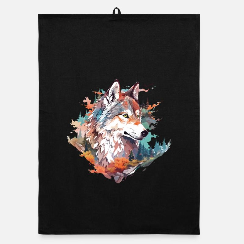 Wolf Wolf's Head Forest Nature Mountains Wilderness Colorful Organic dish towel