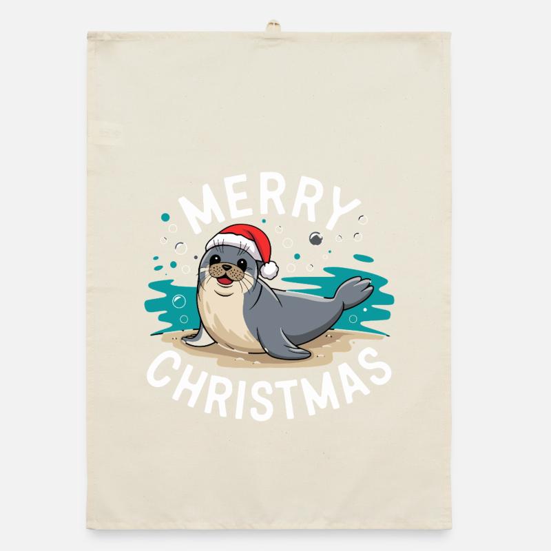 Joyeux Noël Mignon Phoque de Noël Torchon bio