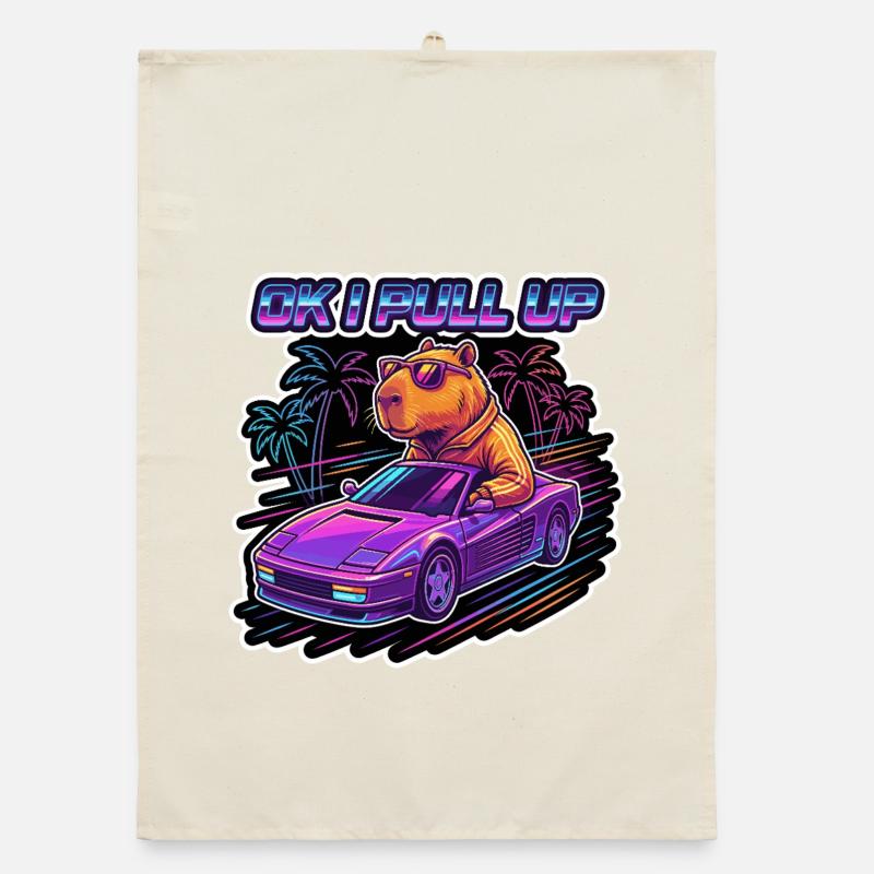 OK I Pull Up Capybara Retro Organic dish towel