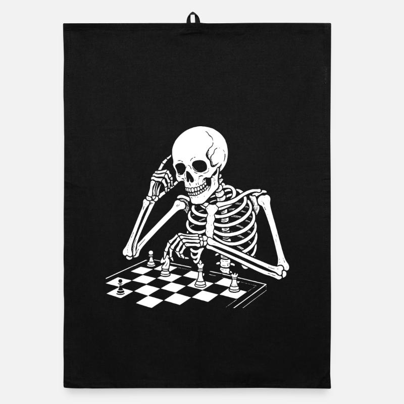 skeleton plays chess Organic dish towel