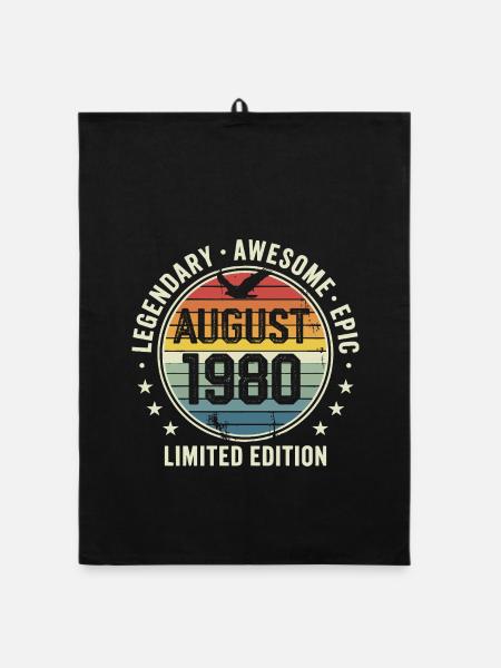 Legendary August 1980 Retro Vintage Anniversary - Organic dish towel - black - Front