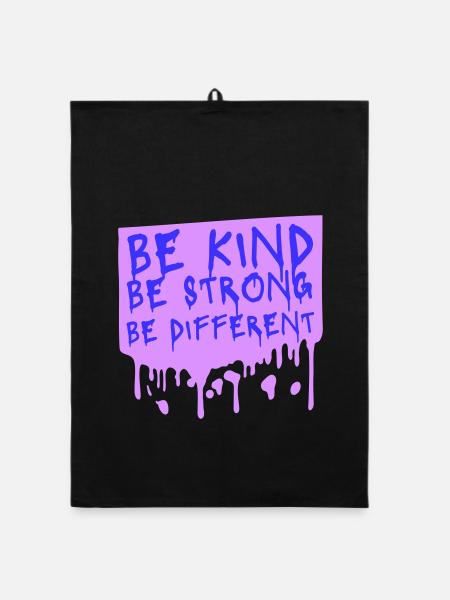 Be Kind Be Strong Be Different Spruch Logo Text - Organic Geschirrtuch - Schwarz - Vorne