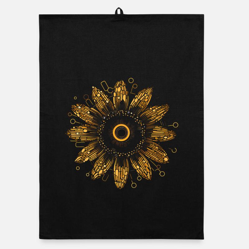 Boho Sunflower Mandala Pattern Organic dish towel