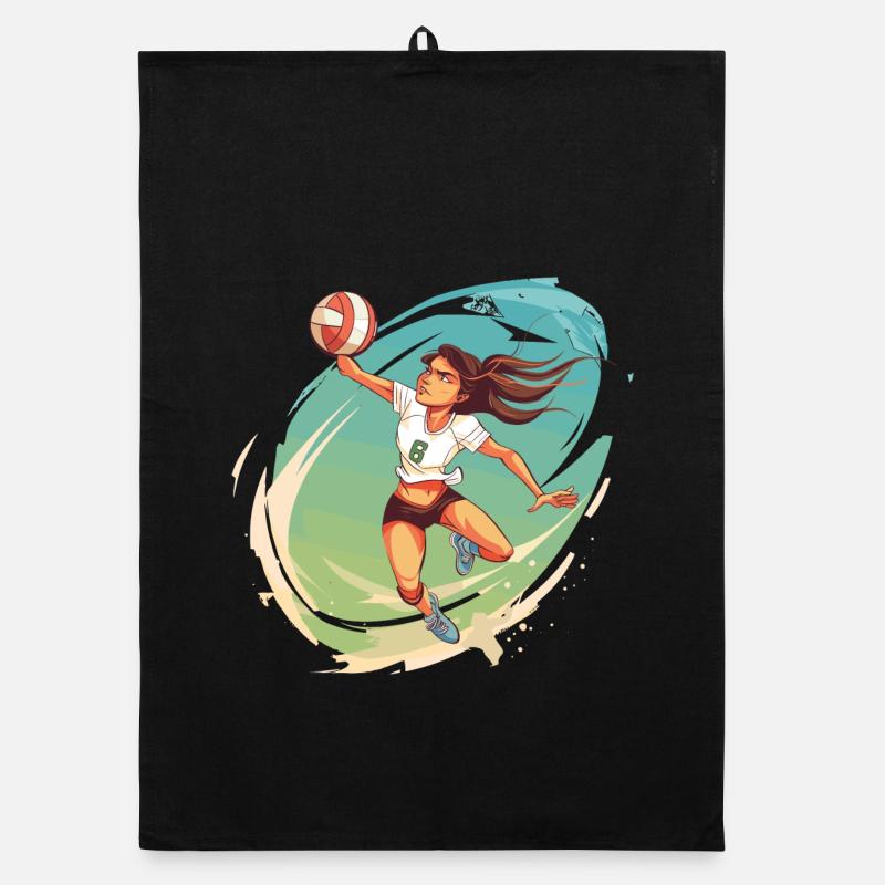 Volleyballspielerin Comic Stil - Organic Geschirrtuch - Schwarz