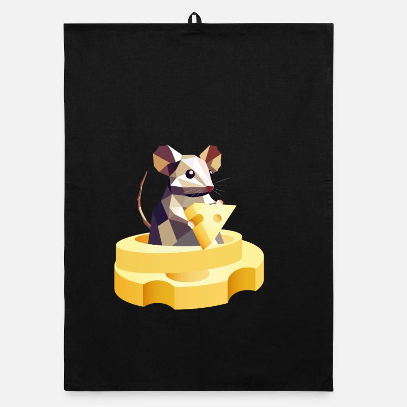 Souris joueuse tenant un gros morceau de fromage Torchon bio