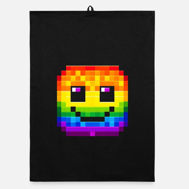 Rainbow Pixel  smiling face Art Organic dish towel