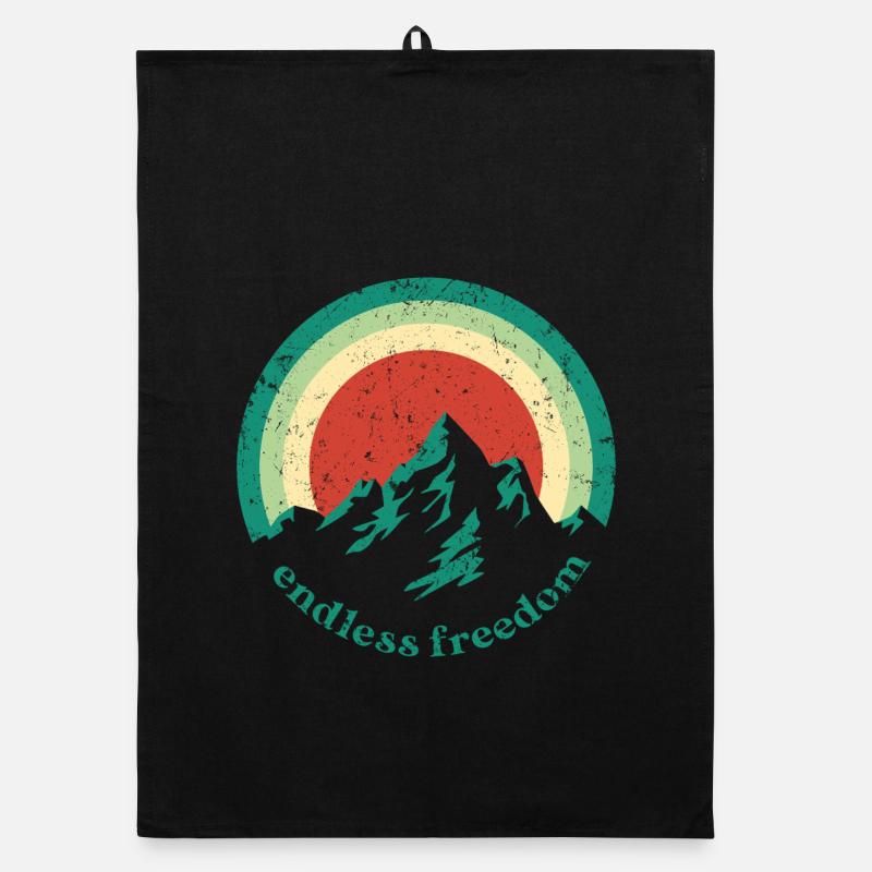 Endless Freedom Mountain Rainbow dans un design rétro Torchon bio