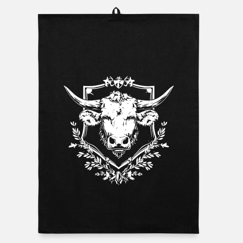 Cow in a laurel frame Organic dish towel