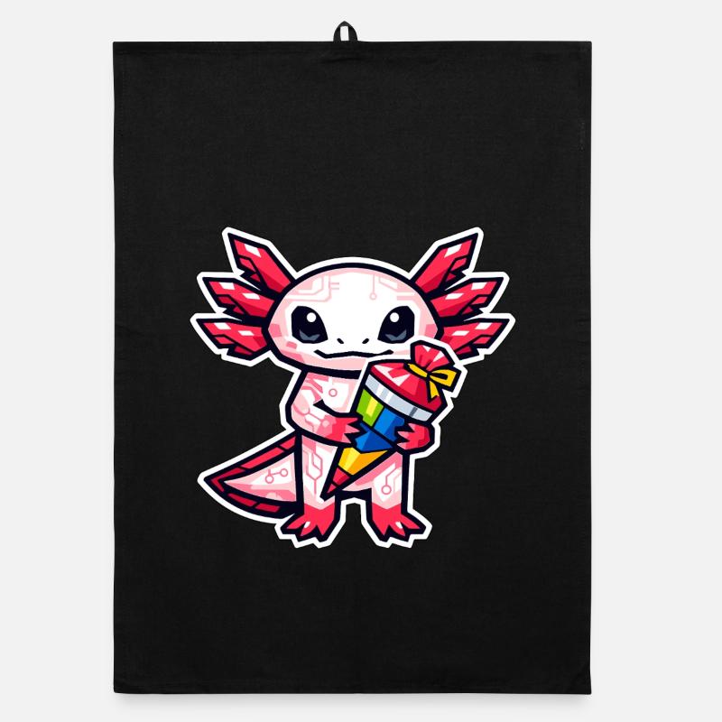 Axolotl with school cone for school enrollment Organic dish towel